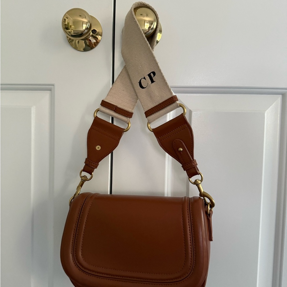 Zara Tan Leather Shoulder Bag with Cream Strap